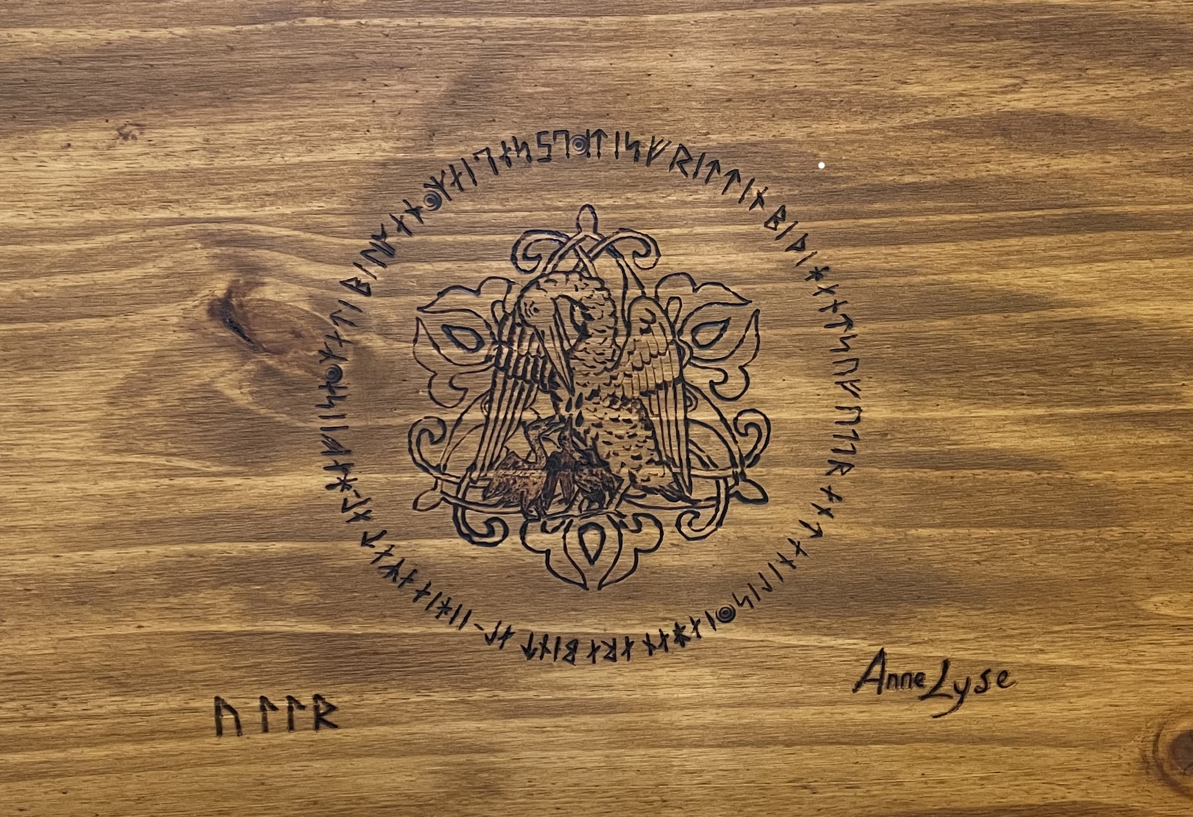 Close up of front - It is written by the Hand of Ullr and AnneLyse Jahan Ara bint al-Yehya amat al-Hafeeza made Pelican May 7, AS 57